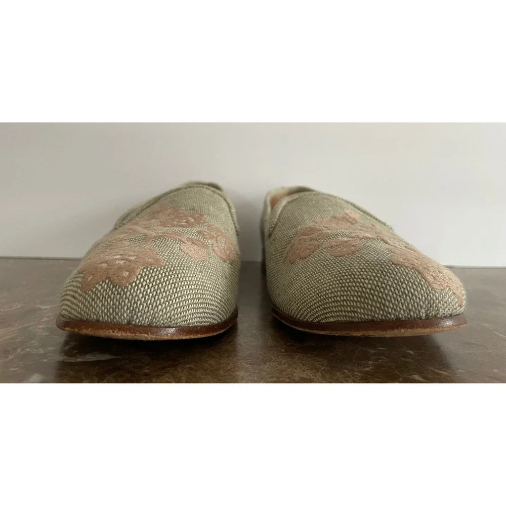 Stubbs & Wootton Palm Beach Womens Linen Floral Embroidered Loafers Coastal 9